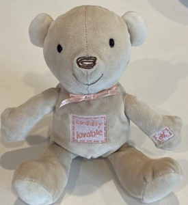 CARTERS Teddy Bear Plush Tan Pink Bow NO Sound Cuddly Lovable XO Ribbon 8" Baby - Picture 1 of 5