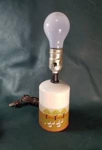 Simple Modern Ceramic Lamp w/ Hand-painted Scene: Ducks in Apple Orchard - Picture 1 of 5