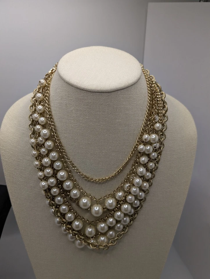 ¡El Limited Collar de Perlas Multicadena Tono Dorado 18 Pulgadas de Pesado! bonito! Foto 1 de 4