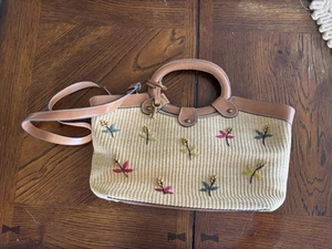 Vintage Fossil Straw Shoulder Bag Hobo Purse Beaded Accents - Picture 1 of 10