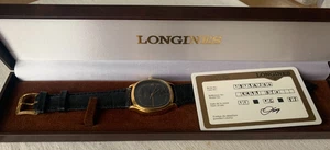 LONGINES date quartz cal L950 placcata oro 32mm black dial ref 4498 950 card box - Foto 1 di 15
