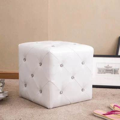 Forza White Cubed Ottoman Stool with Crystal Accents White Small - Image 1 of 2