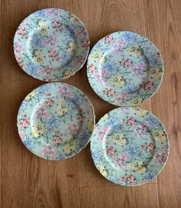 Vintage Chintz Shelley Melody Green Floral 7" Dessert Plate set of 4 - Picture 1 of 4