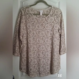 Chico's Cream Floral Lace Top Sz M Boho Casual Party Fairycore Neutral - Picture 1 of 7