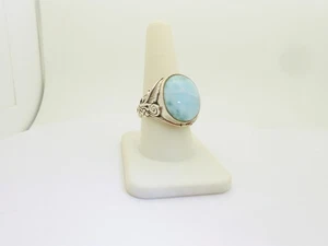 Vintage Sterling Silber & Larimar großer Edelstein filigran Designer Ring 9-3/4 - Bild 1 von 3