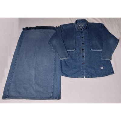 Conjunto de falda vaquera Willis azul para mujer camisa vintage años 90 talla S, falda talla M, - manchada Foto 1 de 4