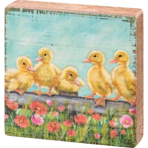 Ducklings in a Row Small Wooden Block Sign - Picture 1 of 1