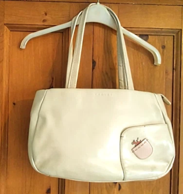 RADLEY tote bag. Cream leather with pink metal dog detail. Great quality & style - Image 1 of 4