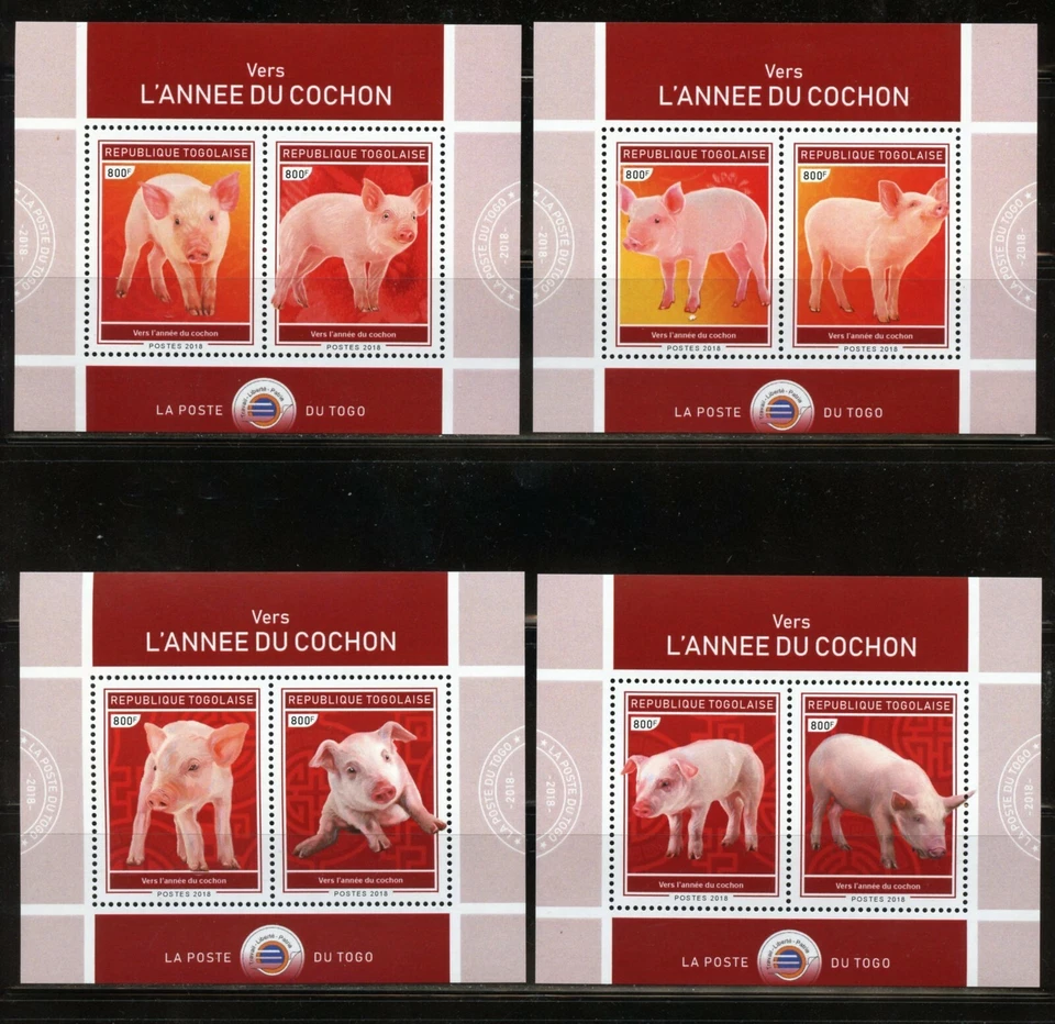 Togo 2018 Towards Lunar Année Du Cochon Set 4 Deluxe Souvenir Feuilles Nh Menthe - Photo 1/1