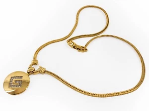 Vintage Circa 1990 Bijoux Givenchy Gold Plated Coin-Shaped Logo Pendant Necklace - Picture 1 of 7
