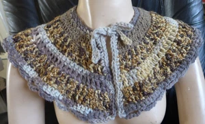 Handmade Crocheted Collar Scarf Wrap Shawll Browns Neck Piece Soft Capelet Gift - Picture 1 of 9