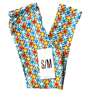 NUOVO Leggings Lularoe Ragazza S/M (TG. 2-8) Geometrico Colorato Burro Morbido Elasticizzato - Foto 1 di 9