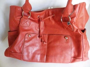 Large EMILIE M. Handbag Shoulderbag Coral Orange Satchel EUC Vegan - Picture 1 of 6