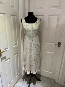 Abito slip estivo vintage Ralph Lauren anni '90 100% seta crema floreale taglia 12 P - Foto 1 di 10