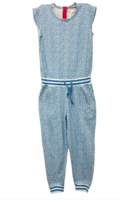 JohnnieB Mini Boden Girl's Short Sleeve Printed Jersey Jumpsuit in Blue Floral - Image 1 of 4