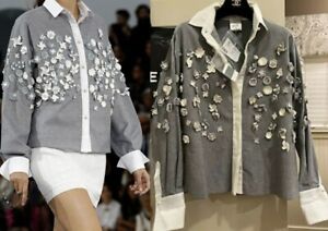 5.7K Chanel 2013 Jacket 3-D Flowers 34 36 38 2 4 6 Top Dress Coat S M White