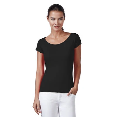 Neverless® Basic T-Shirt Damen Slim Fit Baumwolle einfarbig Weiter Rundhals
