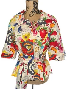 3 Three Sisters Women’s Medium Peplum Jacket With Belt Garden Vibrant USA Made - Picture 1 of 11