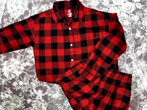 LKNW Girl's Gap Teen Flame resistant 2 piece pajama set red checkered shorts 10 - Picture 1 of 7