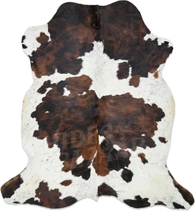 Tricolor Cowhide Rug Classic Brown, Black and White Color Mix, Natural Leather H - Picture 1 of 7