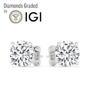 IGI, F/VS1, 3.9 CT Solitaire Lab-Grown Round Diamond Studs Earring, 950 Platinum - Picture 1 of 6