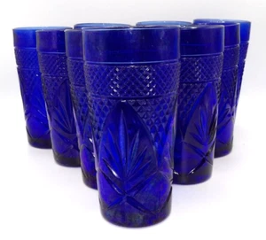 10 Cobalt Saphire BLUE Glasses Cristal D'Arques Paris France Water Cooler Vtg - Picture 1 of 9