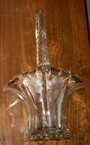 Vintage Clear Glass Crystal Etched Bride's Flower Basket Cover
