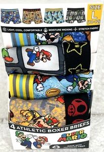 Super Mario Boys Athletic Boxer Briefs Underwear Sz L (10-12) 4-Pk Mario Bro... - Picture 1 of 11