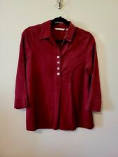Soft Surroundings Petite Small Burgundy Henley Tencel 3/4 Sleeve Shirt Buttons