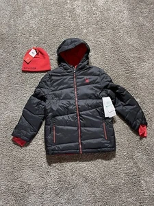 Spyder Jacket Boys Size Large Black Water Resistant Thermal Web Coat NWT W/ Hat - Picture 1 of 14