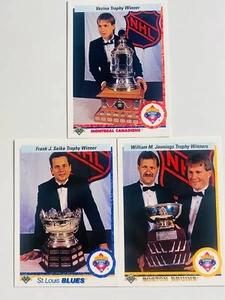 Lote de 3 cartas de hockey de la NHL 1990 ganadores del trofeo de la cubierta superior Roy, Mog, etc. - Imagen 1 de 1