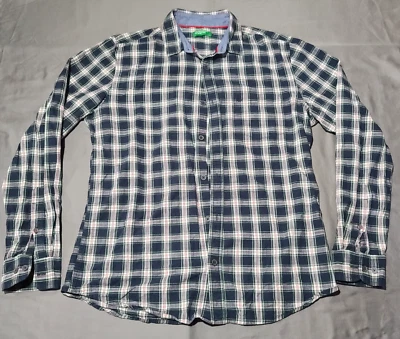 Рубашка мужская United Colors of Benetton M синяя клетчатая на пуговицах - Изображение 1 из 4