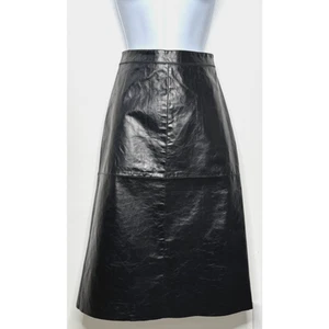 VTG Y2K Gap Leather Skirt Sz 0 Black Midi A-Line Zip Deadstock Grunge Punk NWT - Picture 1 of 11