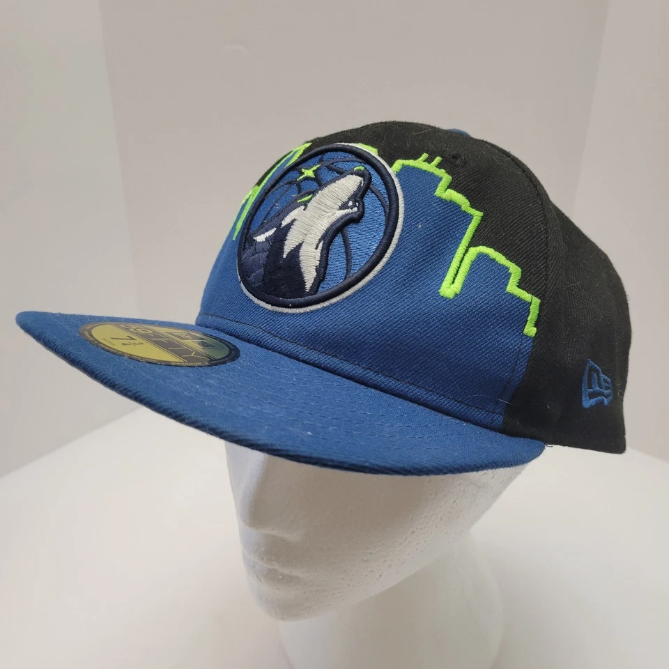 Minnesota Timberwolves 59FIFTY New Era Fitted Hat 7 3/4 Blue Black Skyline Logo - Image 1 of 4