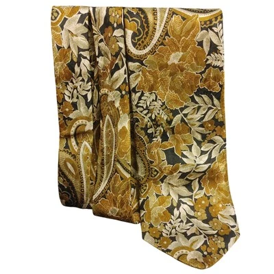 Corbata Vito Rofolo Para Hombre OS Hecha a Mano Seda Italia Dorado/Negro Floral Paisley Foto 1 de 2