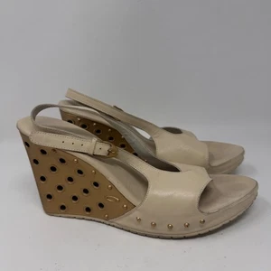 Vintage Oakley Hollow Point Wedge Heel Sandals Cream/Gold Size 8.5 - Picture 1 of 9