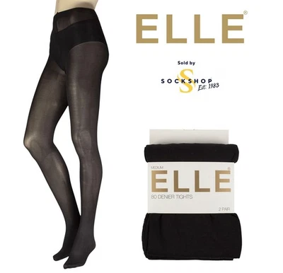 Meia-calça opaca feminina 80 denier, macia, reforço de algodão, lisa, preta, 2 pares Elle - Imagem 1 de 4