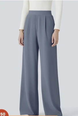 Halara Flex High Waisted Wide Leg Micro Fiber Work Pants, Size PM, Blue - Image 1 of 4