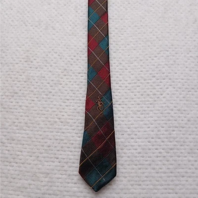 Ralph Lauren Necktie Youth 43 inch Brown Teal Rose Tartan Polo Player Logo - Image 1 of 4