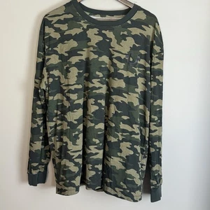 TRUE RELIGION Mens Green Camo Long Sleeve T Shirt Size XL Lamar Logo - Picture 1 of 11