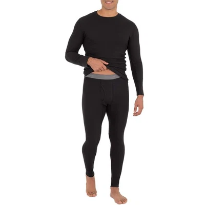 Men's Recycled Waffle Thermal Underwear Set (Top and Bottom), Black, Large - Image 1 of 4