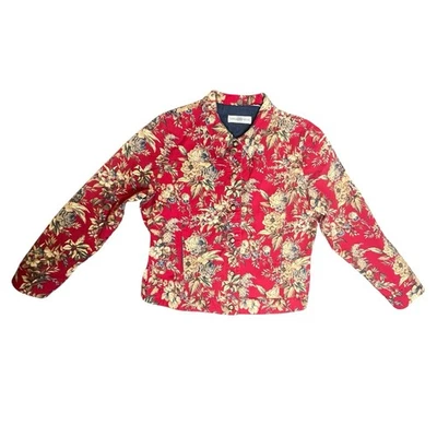 Chaqueta estilo mezclilla Marisa Christina para mujer talla grande roja floral elástica informal Foto 1 de 4