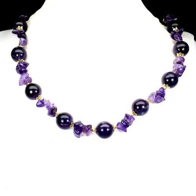Collar de plata de ley 925 redondo amatista 12 mm joyas de piedras preciosas 17 pulgadas Foto 1 de 4