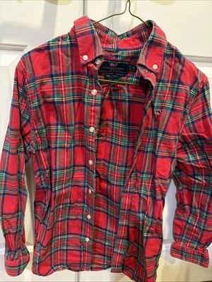 Vineyard Vines Holiday Cuadros Botón Abajo Franela Rojo Cuadros Navidad Ballena Logo Foto 1 de 2