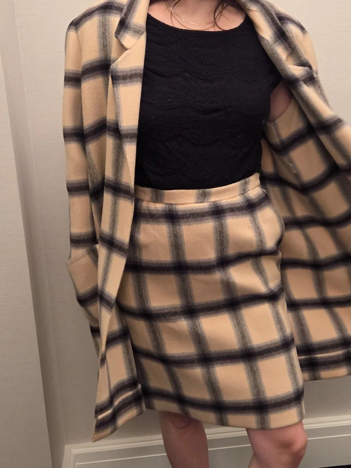 Traje Falda Escada Mujer 6 US 38 UE Negro y Cuadros Camel.  Lana vintage  Foto 1 de 4