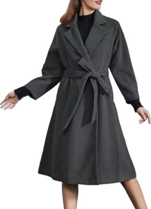 Women's Wool Coat Elegant Notch Lapel Collar A Line Peacoat Dress Belted Large - Picture 1 of 6