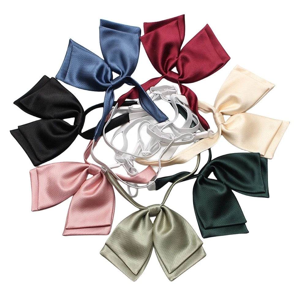 Women Solid Double Layer Striped Bow Neck Tie Wedding Party Adjustable Necktie  - Image 1 of 1