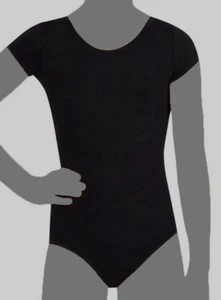 $49 Capezio Kid Girl Black Stretch Scoop-Neck Short-Sleeve Ballet Leotard Size T - Picture 1 of 2