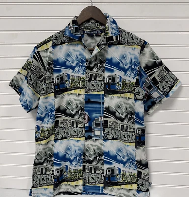 Drill Vintage y2k Mens Casual Button Down Multi Color Graffiti Print Top Shirt L - Image 1 of 4