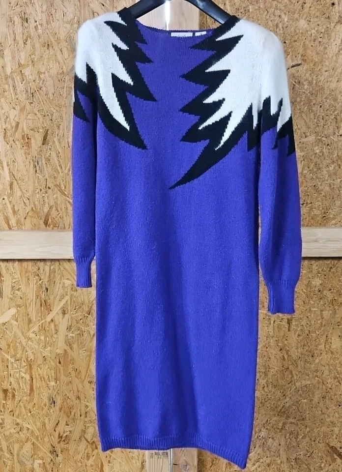 Vestido de punto vintage púrpura años 80 púrpura Christina Grant suéter túnica PEQUEÑO MEDIANO Foto 1 de 4